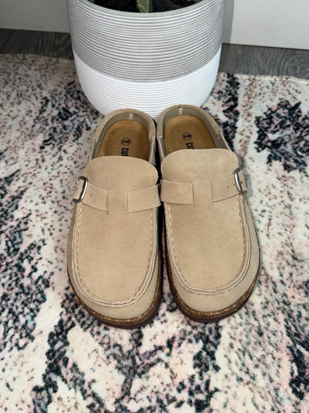 Comfortable Suede Mule Clogs with Buckle - Beige - Picture 2 of 3